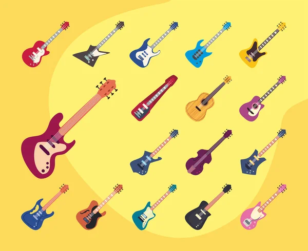 gitar enstrümanları düz biçim ikon koleksiyonu vektör tasarımı