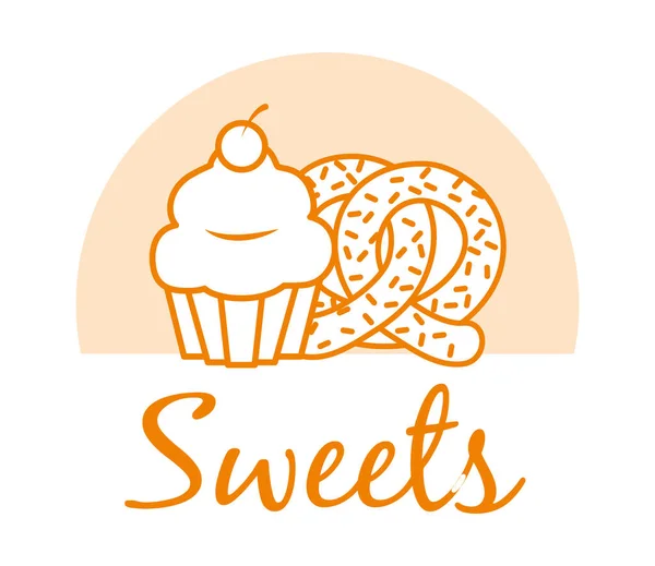 Sweets design with cupcake and pretzel, line style — Stock Vector