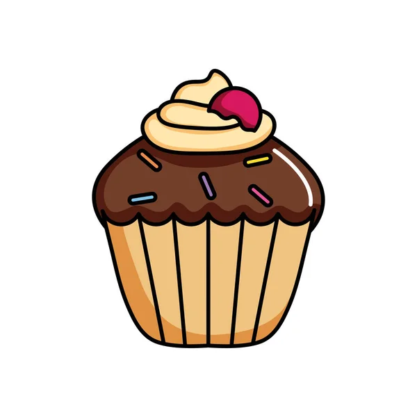 Cupcake al cioccolato con ciliegia decorativa — Vettoriale Stock