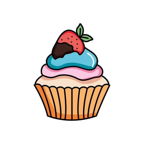 Cupcake met aardbeien, kleurrijk design — Stockvector