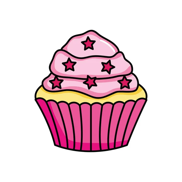 별 칩이 달린 분홍색 컵 케익, 화려 한 디자인 — 스톡 벡터