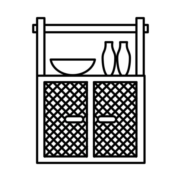 Cupboard with decorative objects, line style — Stock Vector