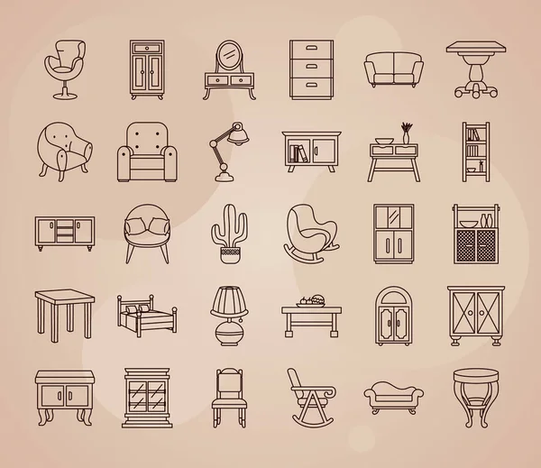 Conjunto de iconos de muebles, estilo de línea — Vector de stock