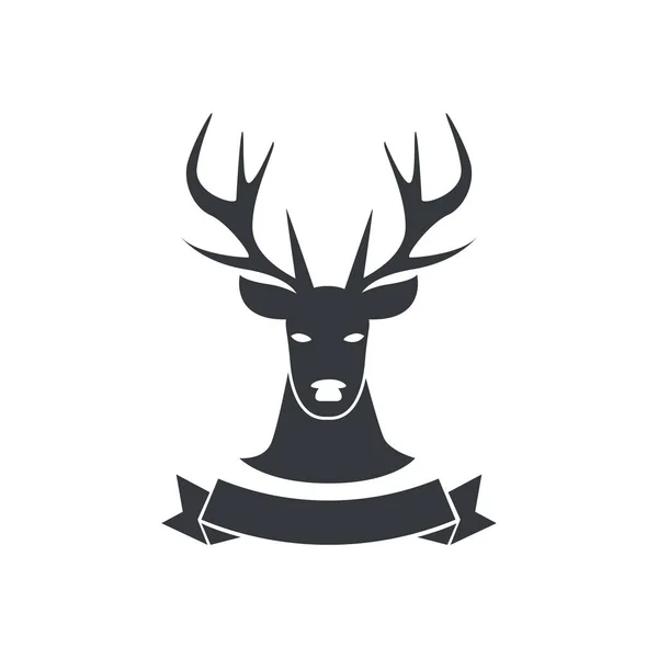 Modelo de crachá com silhueta de rena e decoração de fita, emblema de estilo vintage — Vetor de Stock