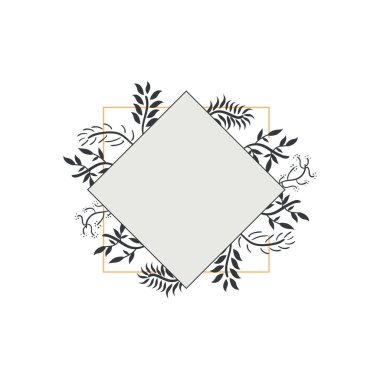 Beyaz arkaplanda dallı ve yapraklı zarif monogram