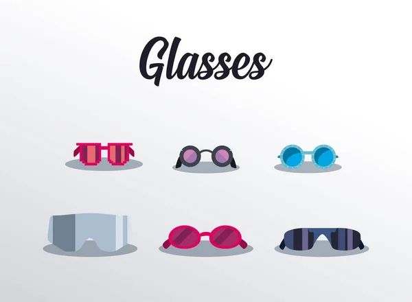 Uppsättning glasögon i olika stilar, i vit bakgrund — Stock vektor