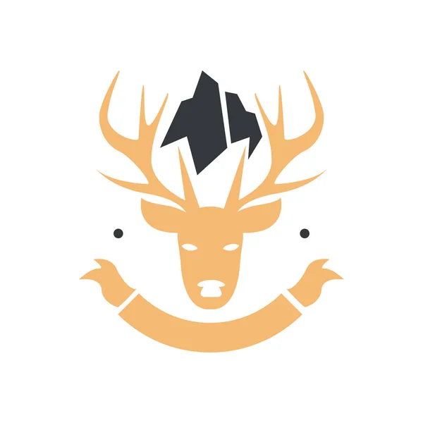 Modèle de badge avec silhouette de renne visage, emblème de style vintage — Image vectorielle