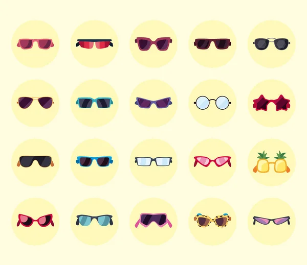 Définir des lunettes de vue de différents styles, sur des montures rondes — Image vectorielle