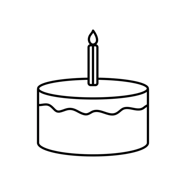 Gâteau d'anniversaire avec icône de bougie, style ligne — Image vectorielle