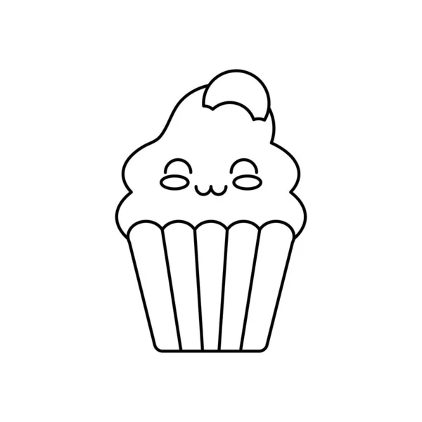 Kawaii cupcake ikonu, satır tarzı — Stok Vektör