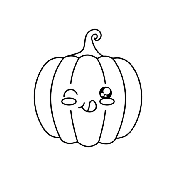 Kawaii pumpkin icon, line style — Stock Vector