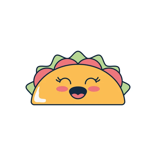 Kawaii mexican taco icon, flat style — Stock Vector