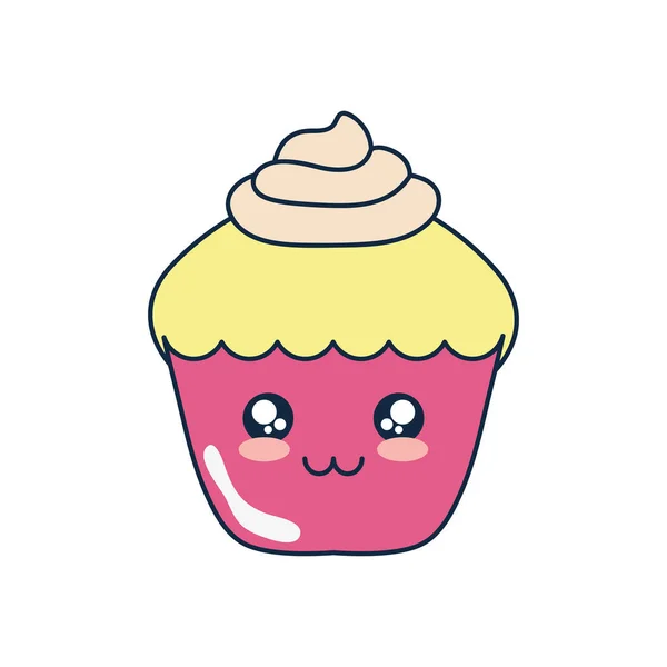 Icoon van kawaii cupcake, platte stijl — Stockvector