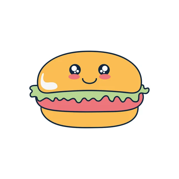 Kawaii hamburger icon, flat style — стоковий вектор