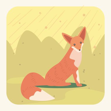 Sarı arka planda sevimli bir tilki.