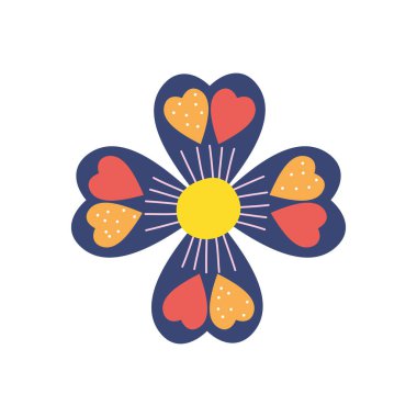 Kalp tasarımı olan güzel çiçek, renkli tasarım.