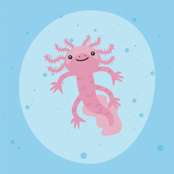 Axolotl salamandre mignon sur fond bleu hite — Image vectorielle