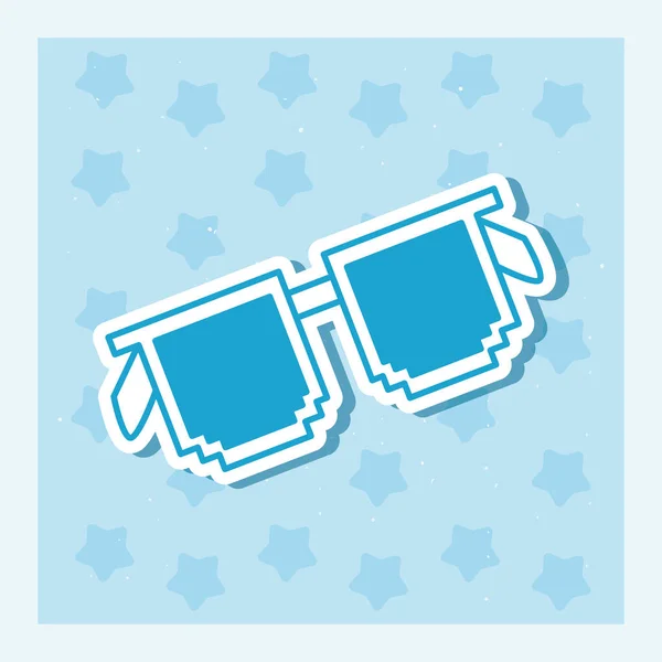 Lunettes avec cadre pixel, style ligne sur fond bleu — Image vectorielle