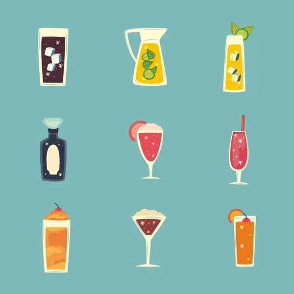 Набір смачних і свіжих коктейлів — стоковий вектор