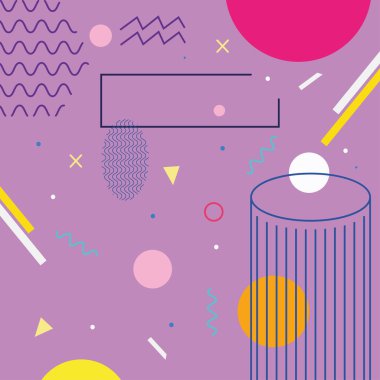 geometrik ve soyut şekilli memphis renkli mor tasarımı