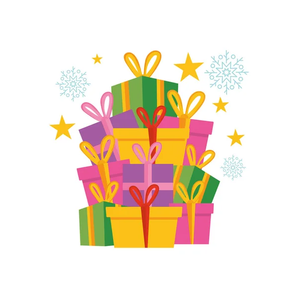 Pila de cajas de regalo, diseño colorido — Vector de stock