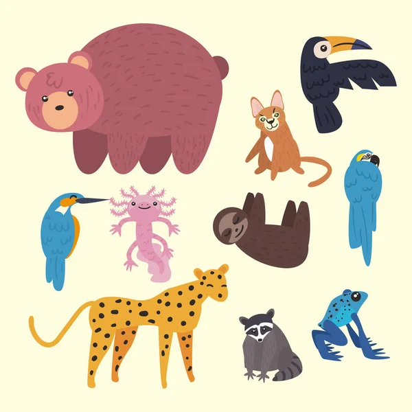 Collection d'animaux mignons de groupe — Image vectorielle