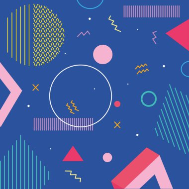 geometrik ve soyut şekilli memphis renkli mavi tasarımı