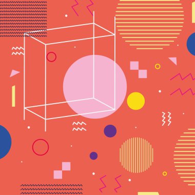 Soyut ve geometrik şekilli renkli ve turuncu memphis tasarımı