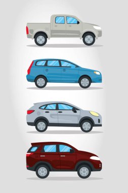 pikaplar ve SUVs simgesi seti, renkli tasarım