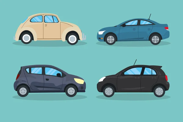 Klassieke en nieuws auto 's pictogram set, kleurrijk ontwerp — Stockvector