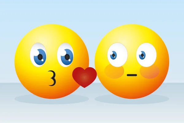 Baci e timido emoji volti icona, design colorato — Vettoriale Stock