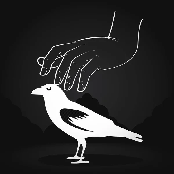 Schets van grijpende hand met een vogel — Stockvector