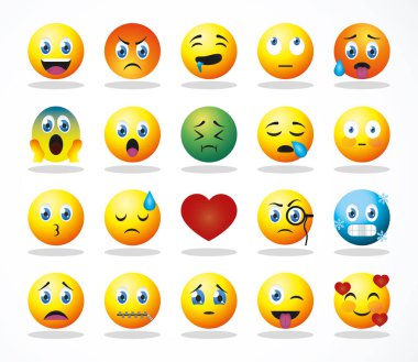 çizgi film emojileri simge, renkli tasarım ile karşı karşıya