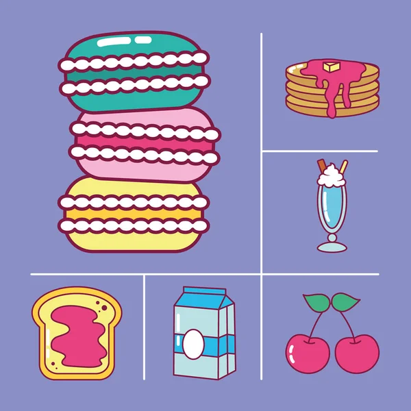 Macarons und Bonbons Symbolset, Linien- und Füllstil — Stockvektor