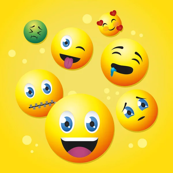 Karikatur-Emojis, buntes Design — Stockvektor