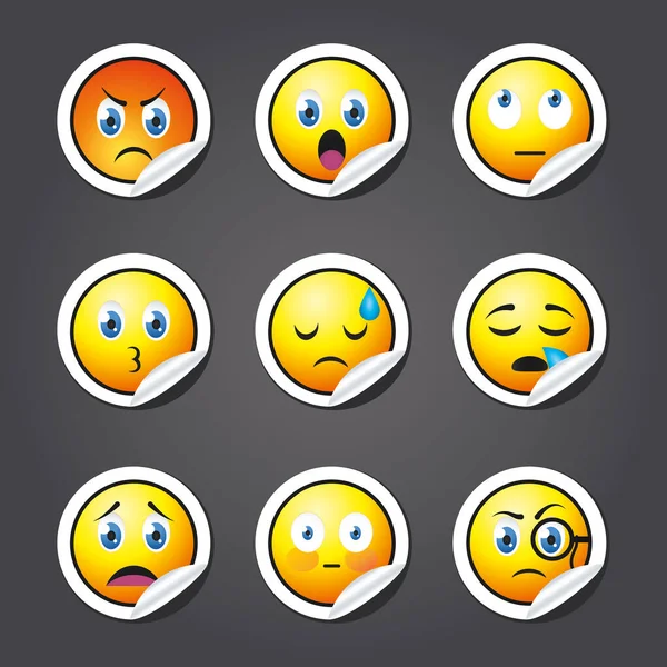 Emojis pegatinas icono conjunto, diseño colorido — Archivo Imágenes Vectoriales