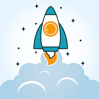 uzay roketi gökyüzü arkaplanı üzerinde, yarım çizgi yarı renk