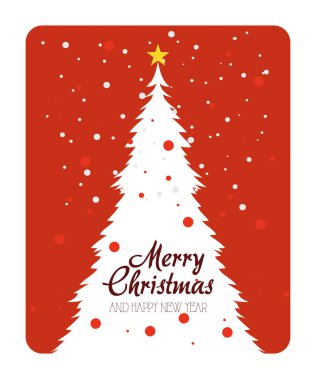 Kırmızı arkaplan vektör tasarımında mutlu noel çam ağaçları
