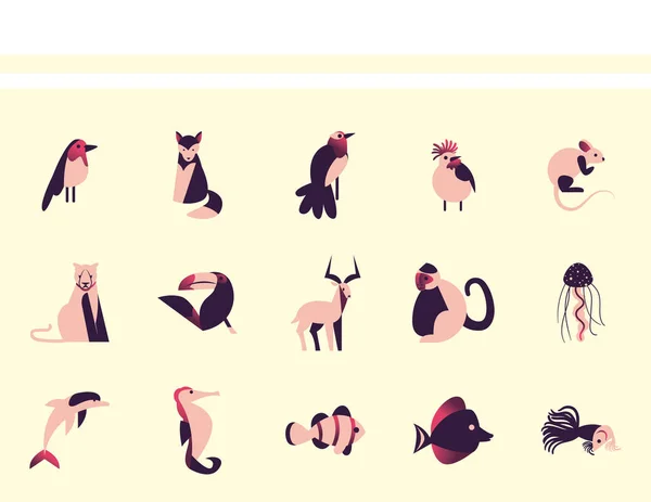 Animales estilo abstracto icono grupo vector diseño — Archivo Imágenes Vectoriales