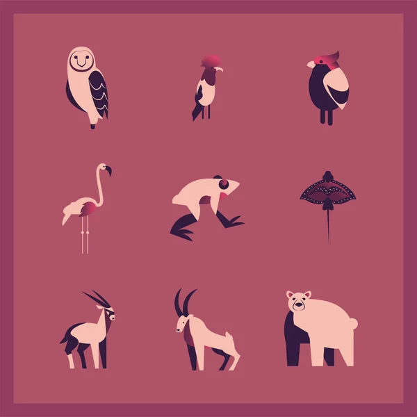 Animales estilo abstracto icono paquete vector diseño — Archivo Imágenes Vectoriales