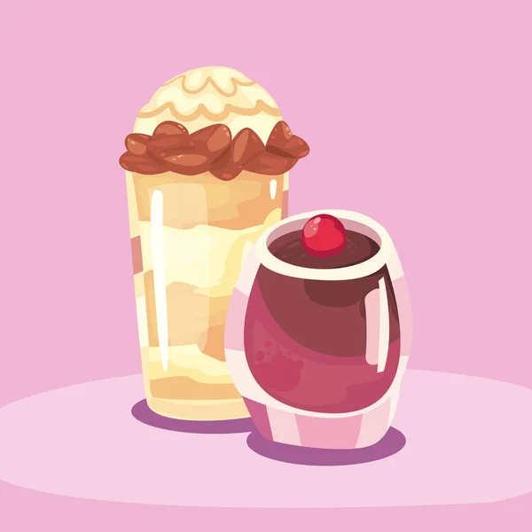 Zoet milkshake en pudding vector ontwerp — Stockvector