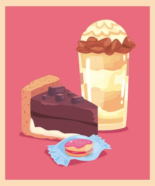 Zoete taart milkshake en snoep vector ontwerp — Stockvector