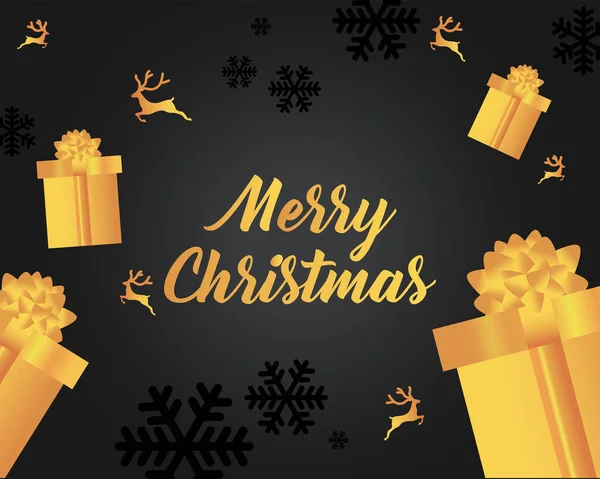 Joyeux cadeaux d'or de Noël et de rennes design vectoriel — Image vectorielle