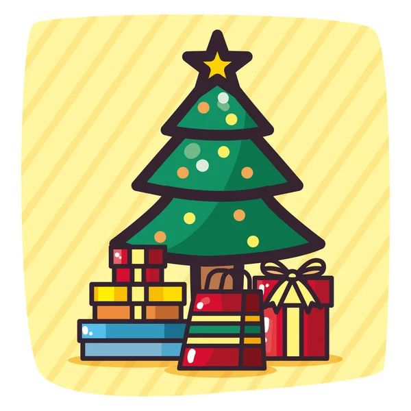 Весела різдвяна сосна з подарунками Векторний дизайн — стоковий вектор