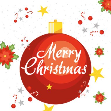 Çiçek ve şeker vektör tasarımlı mutlu noeller kırmızı küre