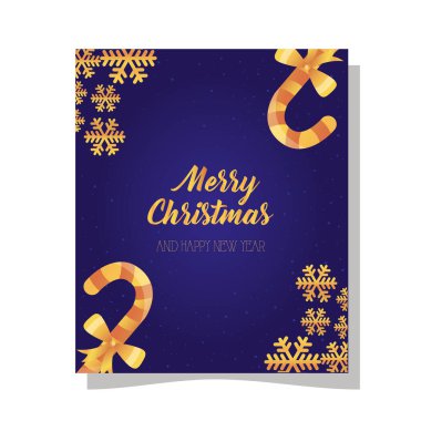 Mutlu noeller altın baston şekerler ve kar taneleri vektör tasarımı