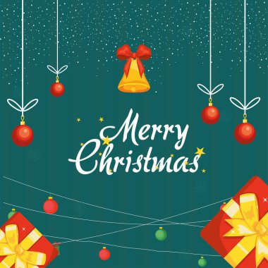 Mutlu Noel çanları ve sallanan küreler vektör tasarımı