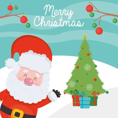 Mutlu noeller Noel baba ve çam ağacı vektör tasarımı