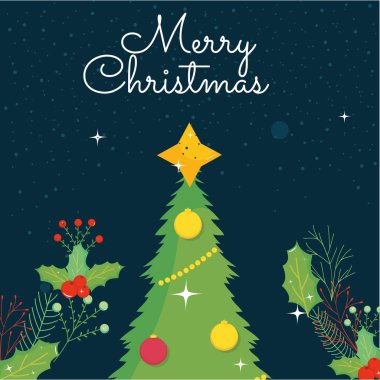 Yaprak dizaynlı mutlu noel çam ağacı