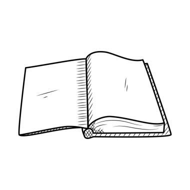 Kapağı açık bir kitap, el çizimi tarzı